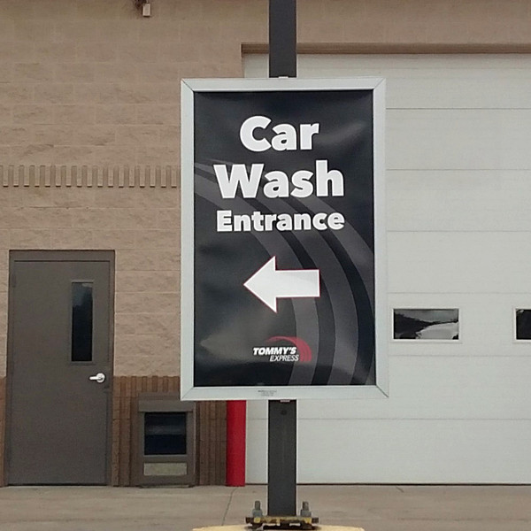 Car wash entrance sign in frame